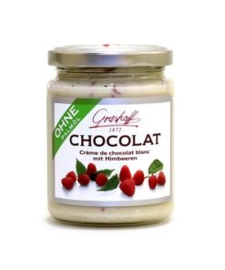 Bílý čokoládový krém s malinami, sklo, 250g