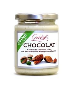 Bílý čokoládový krém s pistáciemi a hořkými mandlemi, sklo, 235g